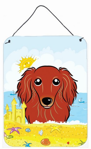 Longhair Red Dachshund Summer Beach Wall or Door Hanging Prints