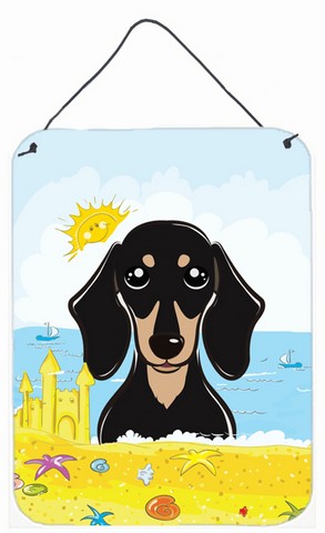 Smooth Black & Tan Dachshund Summer Beach Wall or Door Hanging Prints