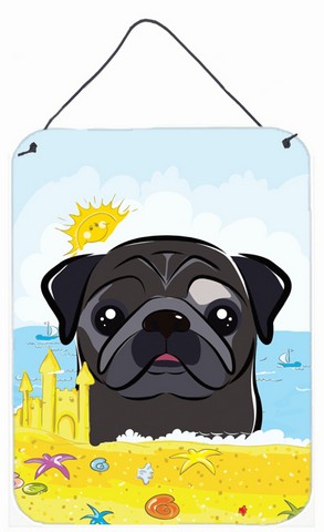 Black Pug Summer Beach Wall or Door Hanging Prints