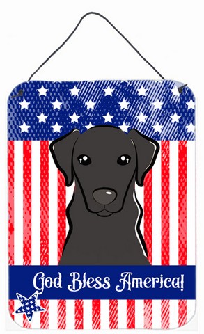 BB2165DS1216 God Bless American Flag with Black Labrador Wall or Door Hanging Prints
