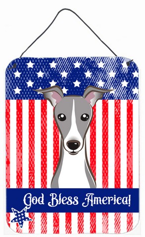 BB2166DS1216 God Bless American Flag with Italian Greyhound Wall or Door Hanging Prints