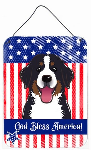 BB2167DS1216 God Bless American Flag with Bernese Mountain Dog Wall or Door Hanging Prints