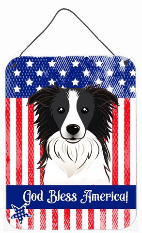BB2171DS1216 God Bless American Flag with Border Collie Wall or Door Hanging Prints
