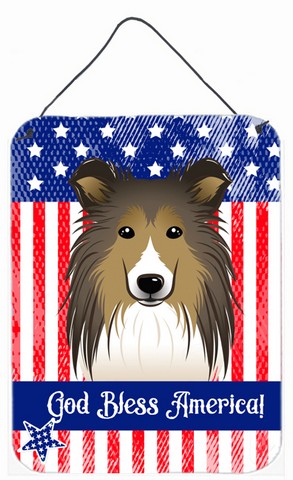 BB2172DS1216 God Bless American Flag with Sheltie Wall or Door Hanging Prints