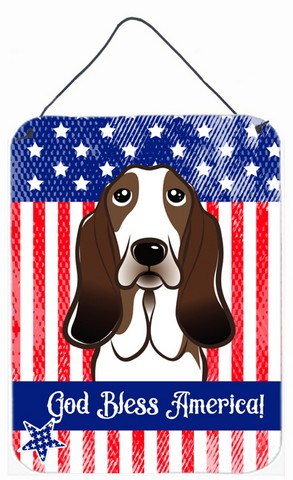 BB2173DS1216 God Bless American Flag with Basset Hound Wall or Door Hanging Prints