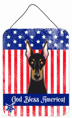 BB2175DS1216 God Bless American Flag with Doberman Wall or Door Hanging Prints