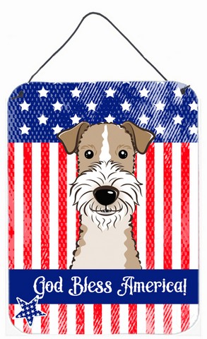 BB2177DS1216 God Bless American Flag with Wire Haired Fox Terrier Wall or Door Hanging Prints