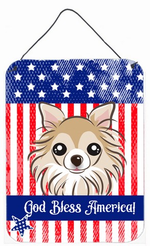 BB2181DS1216 God Bless American Flag with Chihuahua Wall or Door Hanging Prints