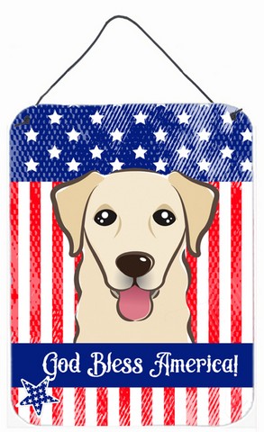 BB2182DS1216 God Bless American Flag with Golden Retriever Wall or Door Hanging Prints