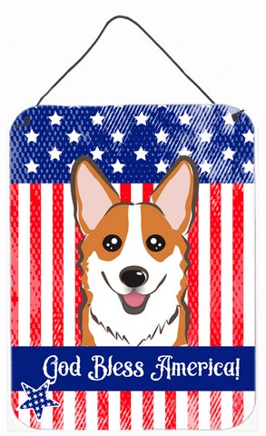 BB2184DS1216 God Bless American Flag with Red Corgi Wall or Door Hanging Prints