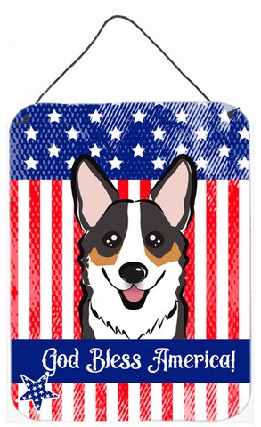 BB2185DS1216 God Bless American Flag with Tricolor Corgi Wall or Door Hanging Prints