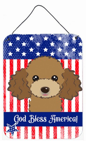 BB2186DS1216 God Bless American Flag with Chocolate Brown Poodle Wall or Door Hanging Prints