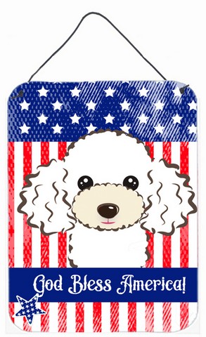 BB2187DS1216 God Bless American Flag with White Poodle Wall or Door Hanging Prints