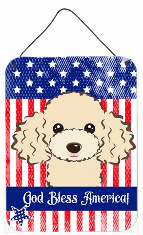 BB2188DS1216 God Bless American Flag with Buff Poodle Wall or Door Hanging Prints