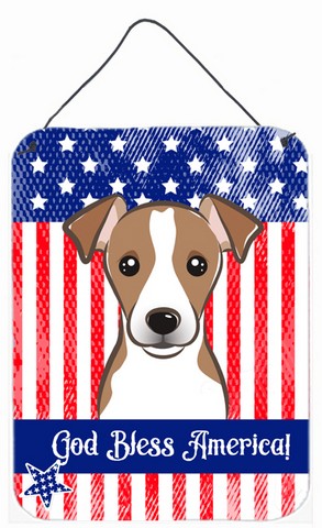 God Bless American Flag with Jack Russell Terrier Wall or Door Hanging Prints