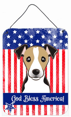 BB2191DS1216 God Bless American Flag with Jack Russell Terrier Wall or Door Hanging Prints