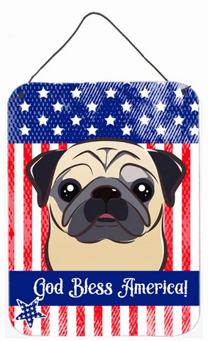 BB2192DS1216 God Bless American Flag with Fawn Pug Wall or Door Hanging Prints