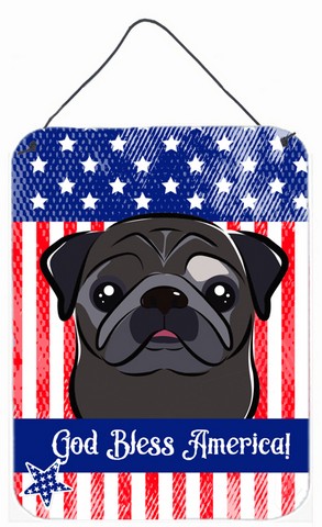 BB2193DS1216 God Bless American Flag with Black Pug Wall or Door Hanging Prints