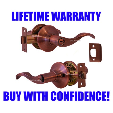 Prelude Privacy Lever Door Lock with Knob Handle Lockset- Antique Copper