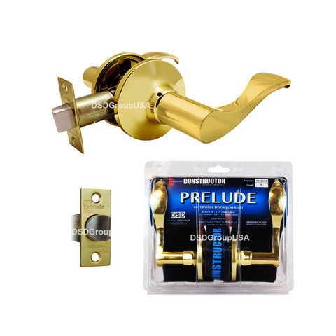 Prelude Passage Lever Door Lock with Knob Handle Lockset- Polished Brass