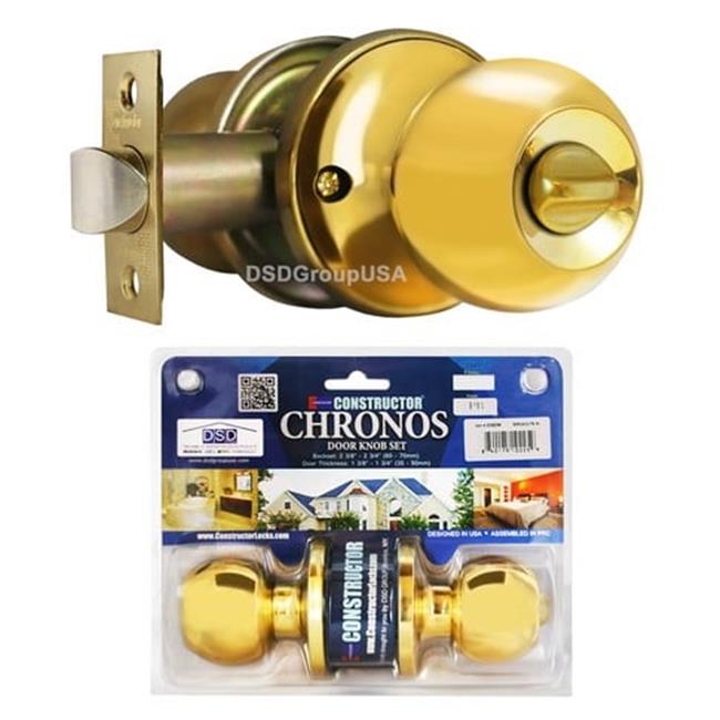 Constructor Chronos Privacy Door Lever Lock Set Knob Handle Set- Polished Brass