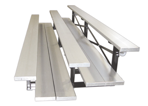 FAN3-2FP-TNR-15 Steel-Aluminum 3 Row Indoor Tip N Roll Bleacher 15 ft. Long with Double Footplanks- White -  First Team, FAN3-2FP-TNR-15-WH