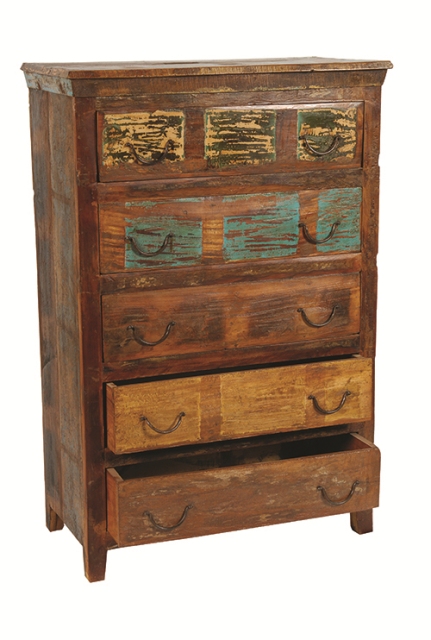 5 Drawer Chest - Beach Collection - Recycled Wood - 54 x 18 x 36 in. - Eco-Friendly