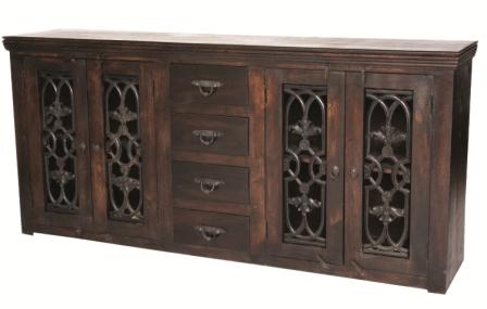 Bliss Diamond Buffet - Rustic Acacia Wood - 39 x 18 x 84 in. - Elegant Spanish Colonial Design
