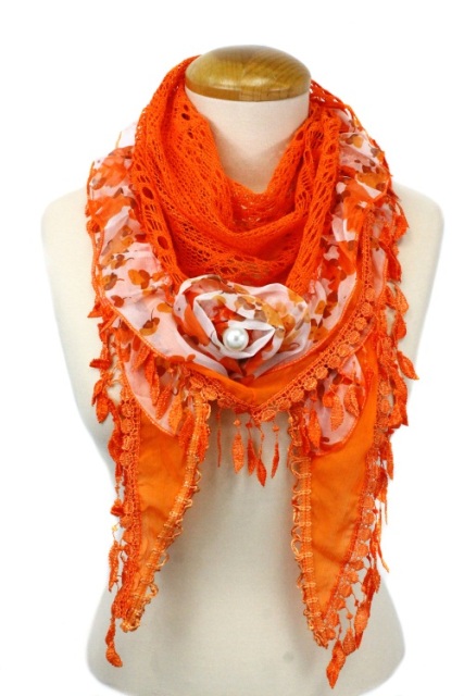 Picture of Memories MSF152-4-13 Triangle Scarf with Pearl in the Center- Orange