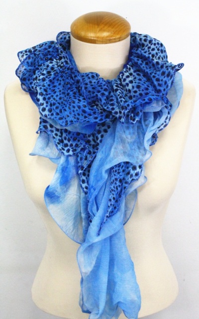 Picture of Memories MSF170-4-09 Blue Leopard Print Ruffle Scarf