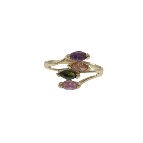 Dlux Jewels Multi Color Marquise Cubic Zirconia Design with Gold Plated Brass Ring, 5 in.