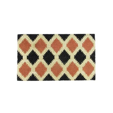 Coir Tribal Outdoor Rectangular Door Mat - Black- Burnt Orange & Cream - 29.5 x 17.75 in.