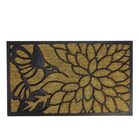 Decorative Black Rubber & Coir Outdoor Rectangular Door Mat- 29.75 x 17.75 in.