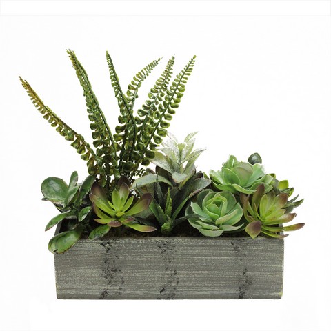 Picture of NorthLight Artificial Mixed Succulent Plants Wooden Rectangular Pot&#44; Gray - 11.75 in.