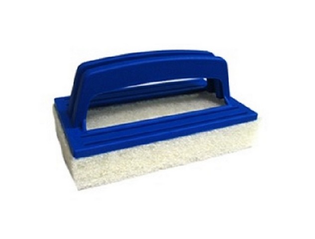 Hand-Held Swimming Pool Wall & Floor Scrubber Pad Brush with Molded Handle, Blue - 5.75 in -  PerfectPitch, PE72630