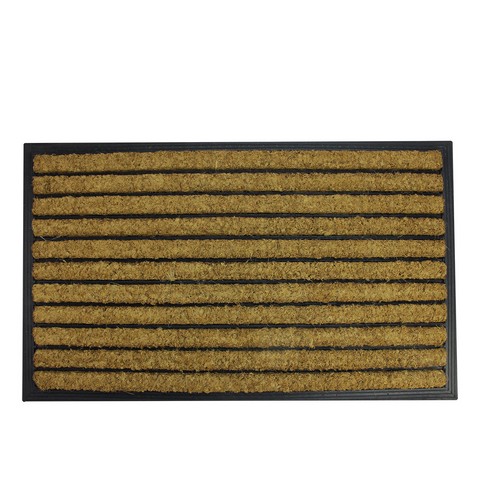 Decorative Black Rubber & Coir Striped Outdoor Rectangular Door Mat- 29.5 x 17.75 in.