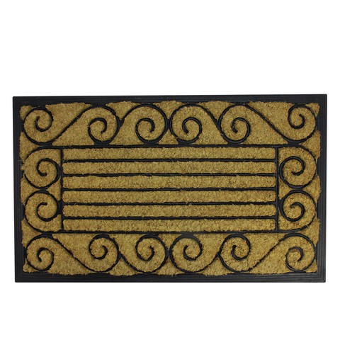 Decorative Black Rubber & Coir Outdoor Rectangular Door Mat- 29.5 x 17.75 x .75 in.