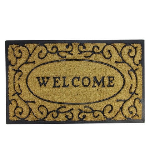 Decorative Welcome Rubber & Coir Outdoor Rectangular Door Mat- 29.5 x 18 in.