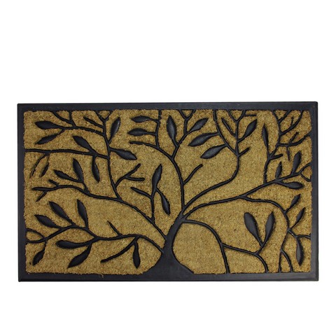 Decorative Black Rubber & Coir Outdoor Rectangular Door Mat- 29.5 x 17.75 x .5 in.