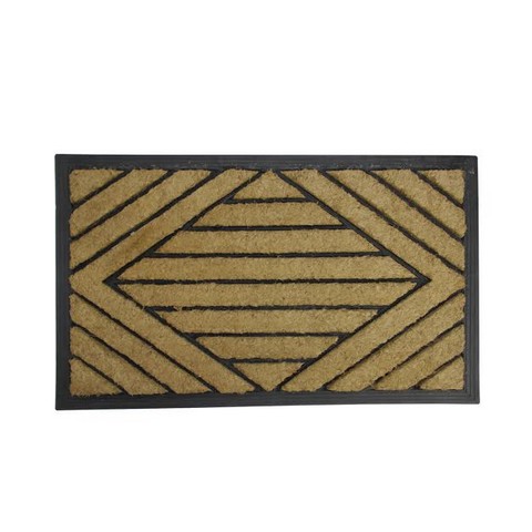 Decorative Black Rubber & Coir Outdoor Rectangular Door Mat- 29.5 x 17.5 in.