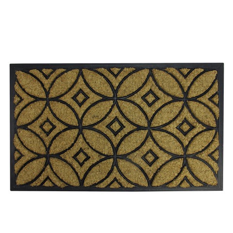 Decorative Black Rubber & Coir Outdoor Rectangular Door Mat- 30 x 18 in.