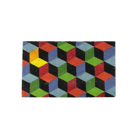 Decorative Multi-Color Cube Coir Outdoor Rectangular Door Mat- 29.5 x 18 in.
