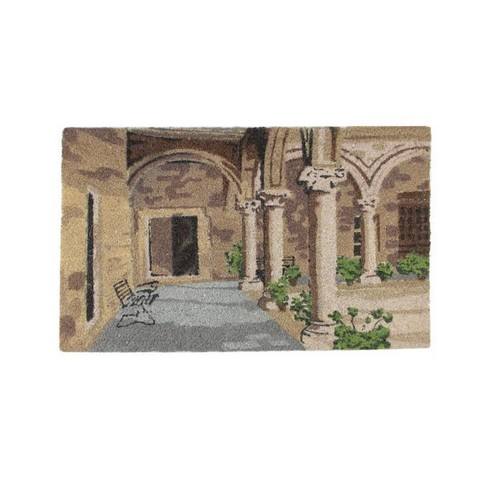 Decorative Brown Green & Black Coir Outdoor Rectangular Door Mat- 29.5 x 17.75 in.