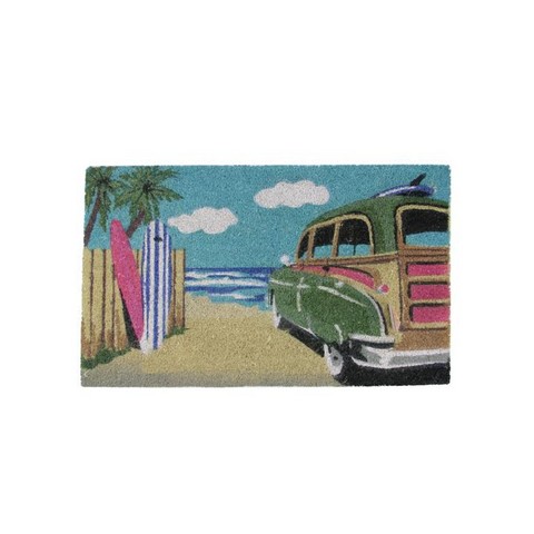 Decorative Multi-Color Car on Beach Coir Outdoor Rectangular Door Mat- 29.75 x 17.75 in.