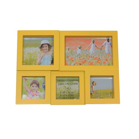 Multi-Sized Puzzled Photo Picture Frame Collage Wall Decoration- Yellow - 11.5 in.