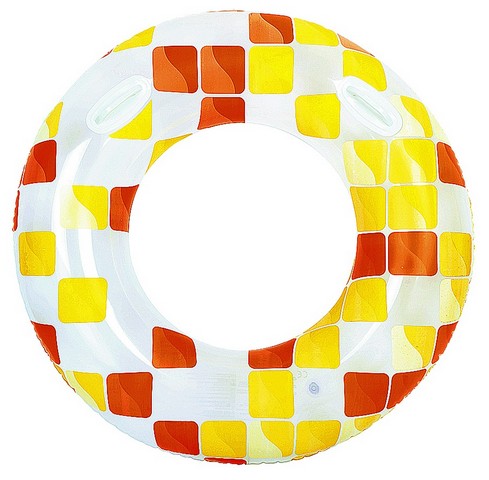 Fashion Mosaic Inflatable Swimming Pool Inner Tube Ring Float with Handles- Yellow & Orange - 47 in -  NorthLight, 32041065