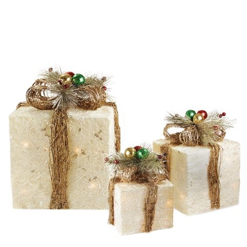 Sparkling Champagne Sisal Gift Boxes Lighted Christmas Yard Art Decorations- Set of 3 -  NorthLight, 31466971