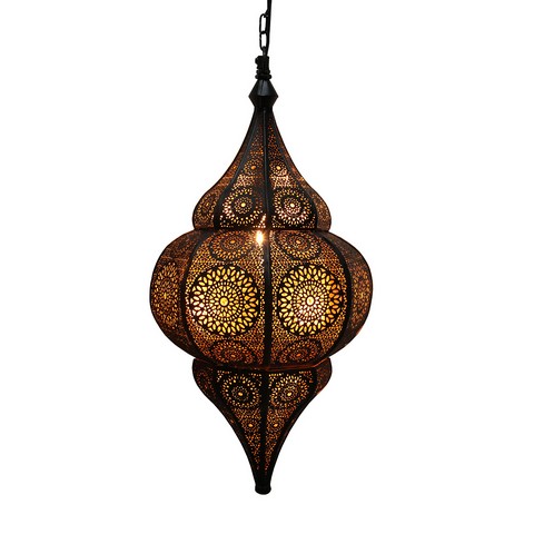 Picture of NorthLight 20 in. Black & Gold Moroccan Style Cut Out Hanging Lantern Pendant Ceiling Light Fixture