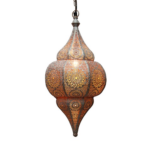 Picture of NorthLight 20 in. Distressed White & Gold Moroccan Style Cut Out Hanging Lantern Pendant Ceiling Light Fixture