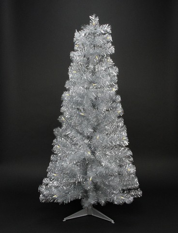 4 ft. x 29 in. Pre lit Slim Silver Artificial Tinsel Christmas Tree- Clear Lights